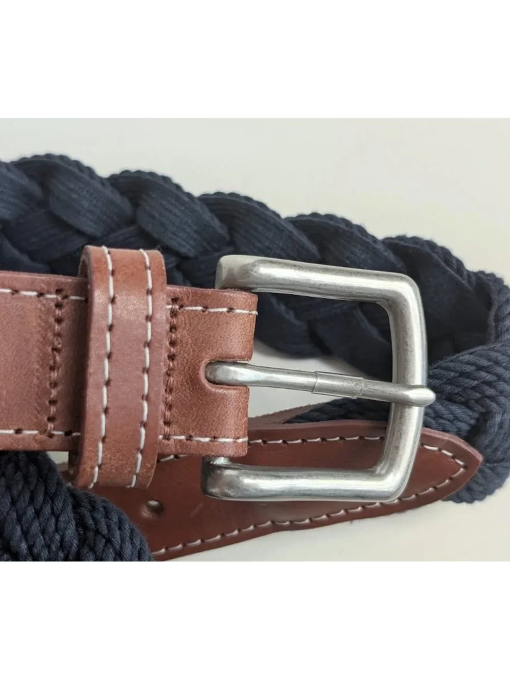 Vineyard Vines Mens Leather & Braided Rope Club Belt Navy Color Size:34 NWOT